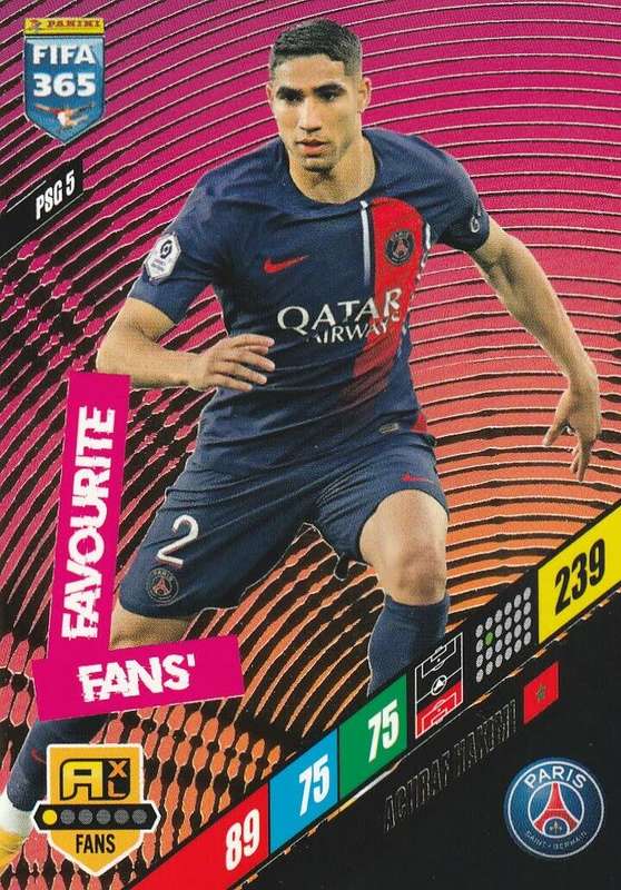 ACHRAF HAKIMI - PANINI `FIFA 365 COLLECTION` 2024 - `FANS FAVOURITE` FOIL TRADING CARD PSG5