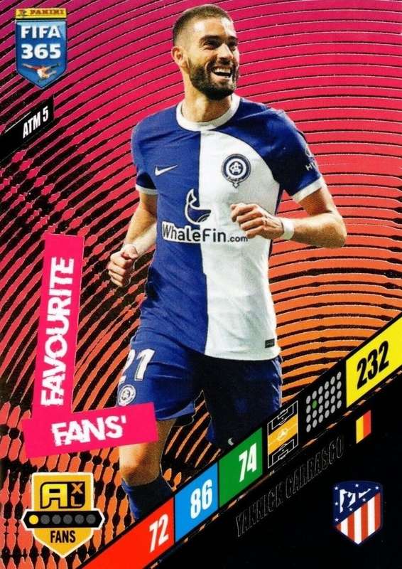YANNICK CARRASCO - PANINI `FIFA 365 COLLECTION` 2024 - `FANS FAVOURITE` FOIL TRADING CARD ATM5