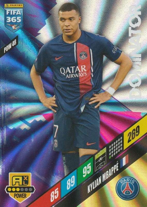 KYLIAN MBAPPE - PANINI `FIFA 365 COLLECTION` 2024 - `DOMINATOR` FOIL TRADING CARD POW48