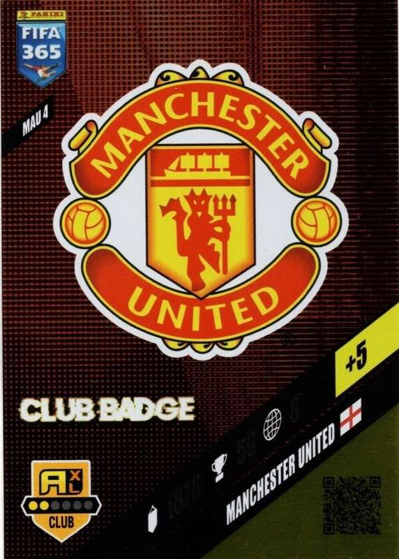 MANCHESTER UNITED FC - PANINI `FIFA 365 COLLECTION` 2024 - `CLUB CREST` FOIL TRADING CARD MAU4