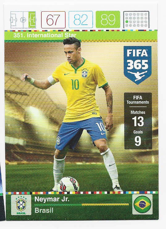 NEYMAR Jr (Brazil) - PANINI `FIFA 365` 2015/16 COLLECTION - `INTERNATIONAL STAR` TRADING CARD