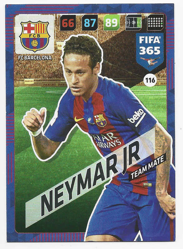 NEYMAR Jr (Brazil) - PANINI `FIFA 365` 2017/18 COLLECTION -BASE TRADING CARD