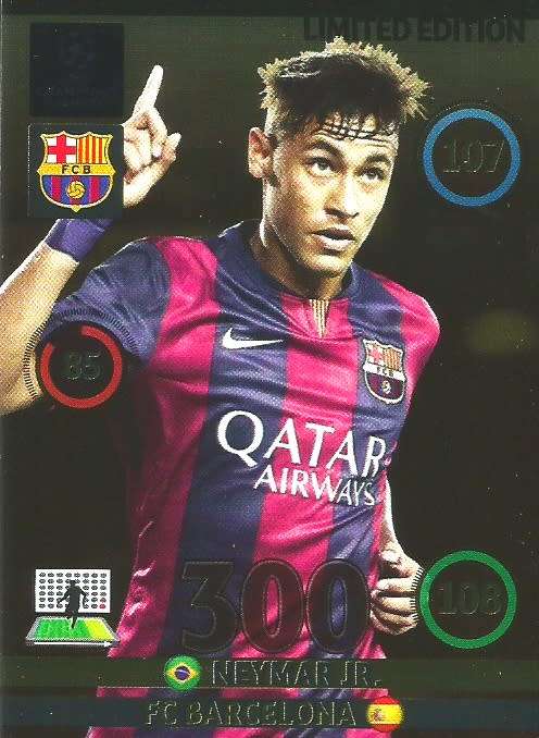 NEYMAR Jr - PANINI `CHAMPIONS LEAGUE 2014/15` COLLECTION - FOIL `LIMITED EDITION` TRADING CARD