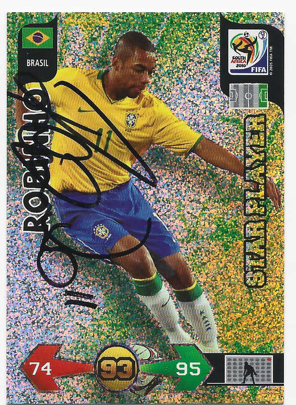 ROBINHO (Brazil) - PANINI WORLD CUP 2010 -  RARE Personally `AUTOGRAPHED` FOIL TRADING CARD