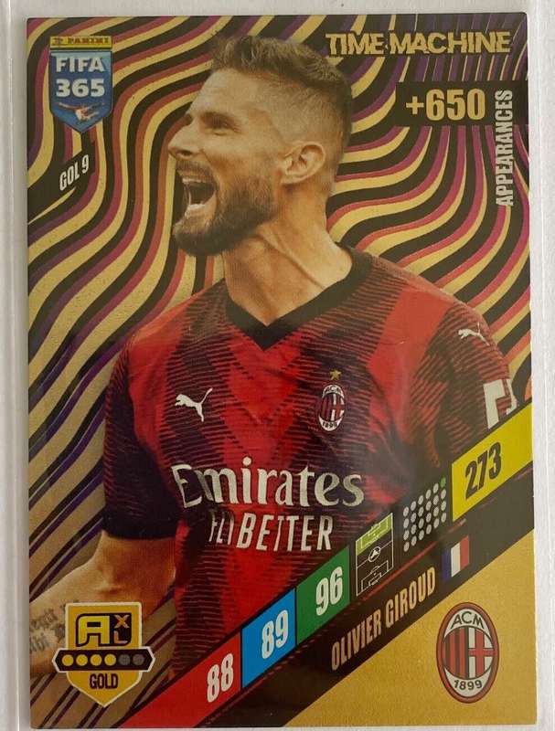 OLIVIER GIROUD - PANINI `FIFA 365 COLLECTION` 2024 - GOLD `TIME MACHINE` FOIL TRADING CARD GOL9