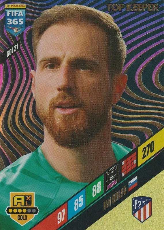 JAN OBLAK - PANINI `FIFA 365 COLLECTION` 2024 - GOLD `TOP KEEPER` FOIL TRADING CARD GOL21