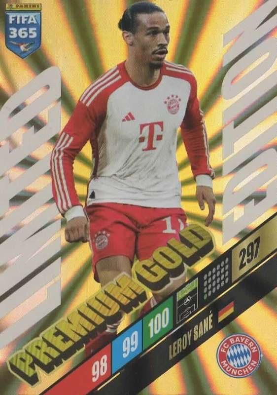 LEROY SANE - PANINI `FIFA 365 COLLECTION` 2024 - PREMIUM GOLD`LIMITED EDITION` FOIL TRADING CARD