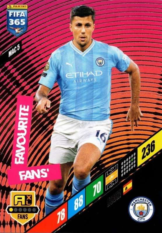 RODRI - PANINI `FIFA 365 COLLECTION` 2024 - `FANS FAVOURITE` FOIL TRADING CARD MAC5