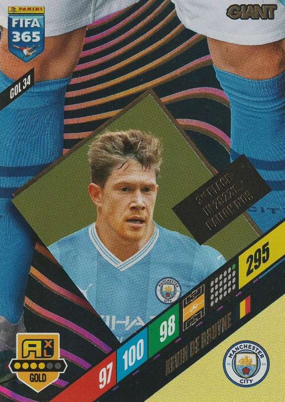 KEVIN DE BRUYNE - PANINI `FIFA 365 COLLECTION` 2024 - GOLD `GIANT` FOIL TRADING CARD GOL34