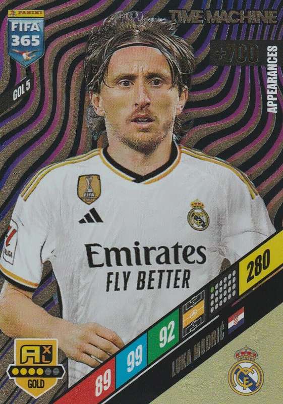 LUKA MODRIC - PANINI `FIFA 365 COLLECTION` 2024 - GOLD `TIME MACHINE` FOIL TRADING CARD GOL5