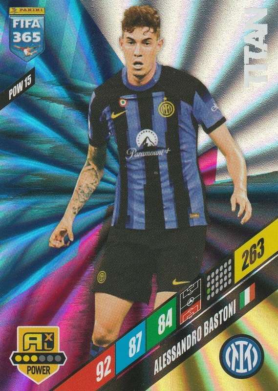 A. BASTONI - PANINI `FIFA 365 COLLECTION` 2024 - `TITAN` FOIL TRADING CARD POW15