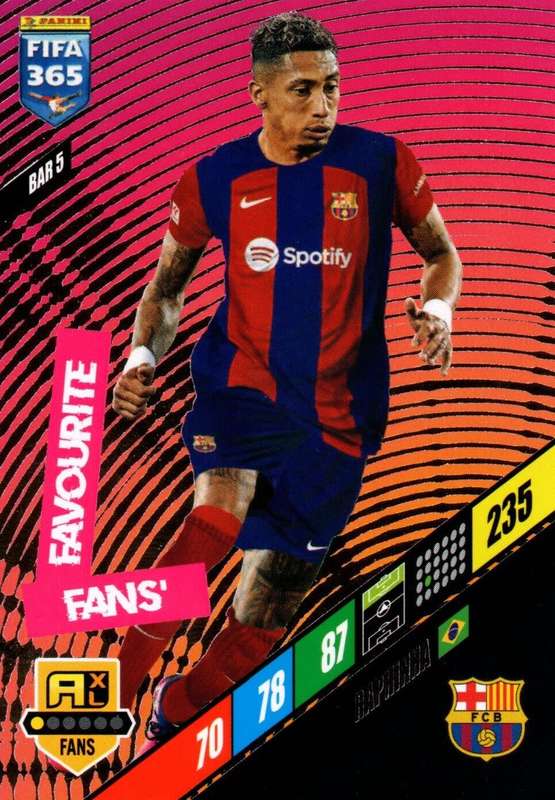 RAPHINHA - PANINI `FIFA 365 COLLECTION` 2024 - `FANS FAVOURITE` FOIL TRADING CARD BAR5