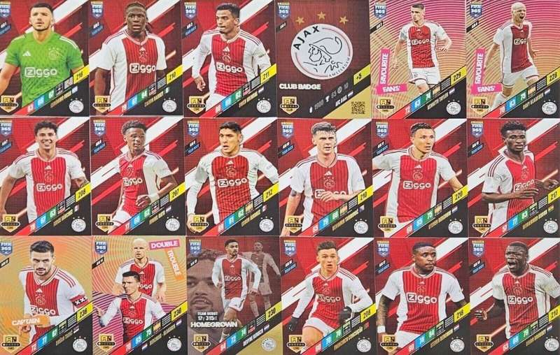 AJAX AFC - PANINI `FIFA 365 COLLECTION` 2024 - COMPLETE TEAM SET of 18 TRADING CARDS