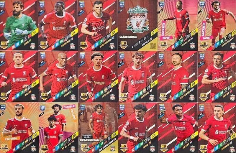LIVERPOOL FC - PANINI `FIFA 365 COLLECTION` 2024 - COMPLETE TEAM SET of 24 TRADING CARDS