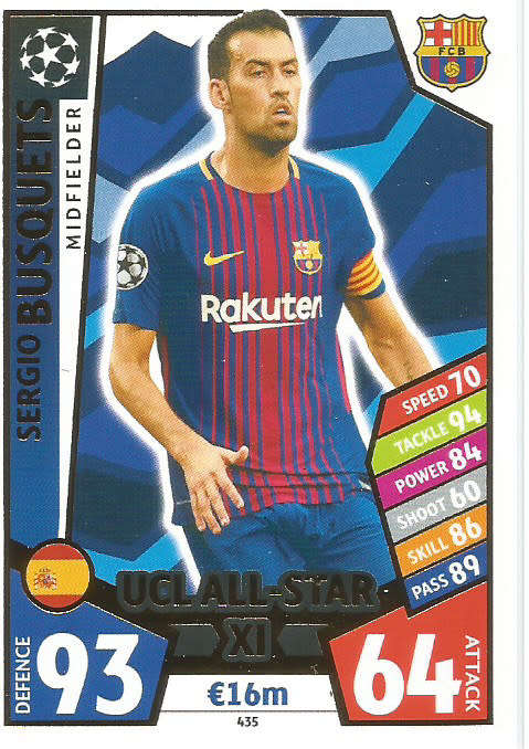 SERGIO BUSQUETS - TOPPS CHAMPIONS LEAGUE 2017/2018 -  `UCL ALL STAR XI` FOIL TRADING CARD