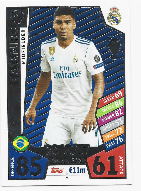 CASEMIRO - TOPPS CHAMPIONS LEAGUE 2017/18 - Real Madrid `WINNERS 2016/17` FOIL TRADING CARD 9