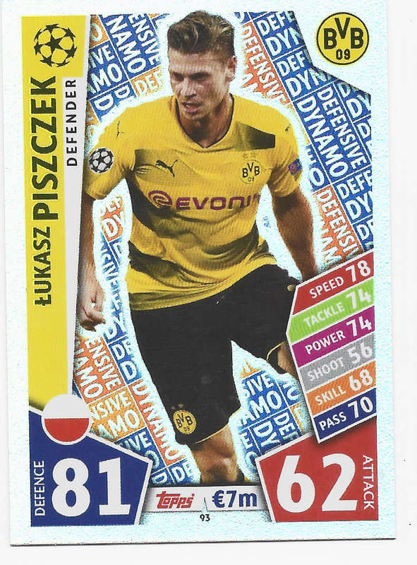 L. PISZCZEK - TOPPS CHAMPIONS LEAGUE 2017/18 -  `DEFENDER` FOIL TRADING CARD 93