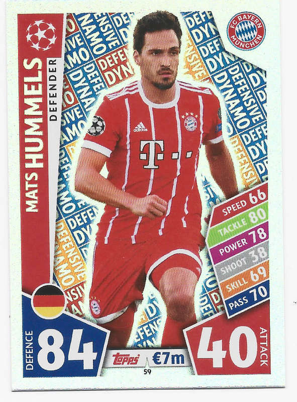 MATS HUMMELS - TOPPS CHAMPIONS LEAGUE 2017/18 -  `DEFENDER` FOIL TRADING CARD 59