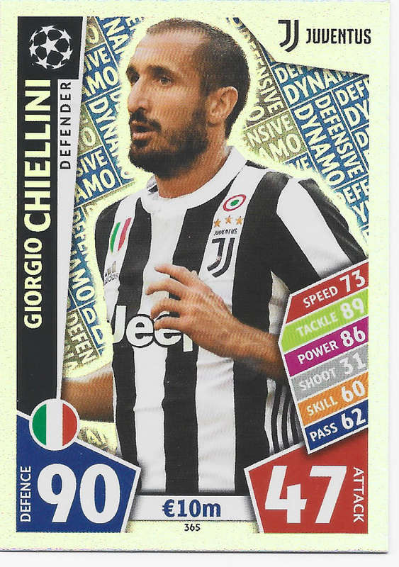 G. CHIELLINI - TOPPS CHAMPIONS LEAGUE 2017/18 -  `DEFENDER` FOIL TRADING CARD 365