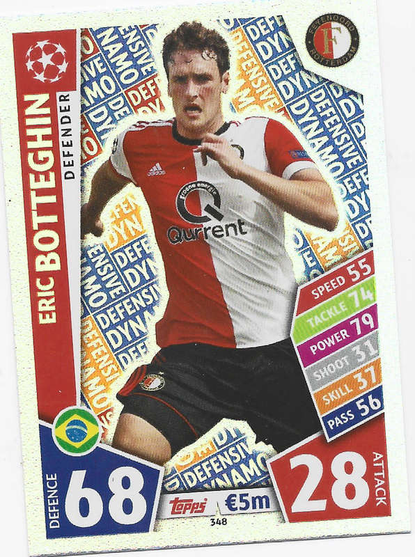 ERIC BOTTENGHIN - TOPPS CHAMPIONS LEAGUE 2017/18 -  `DEFENDER` FOIL TRADING CARD 348
