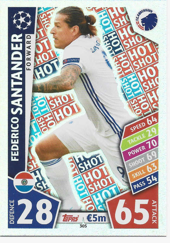 FEDERICO SANTANDER - TOPPS CHAMPIONS LEAGUE 2017/18 -  `FORWARD` FOIL TRADING CARD 305