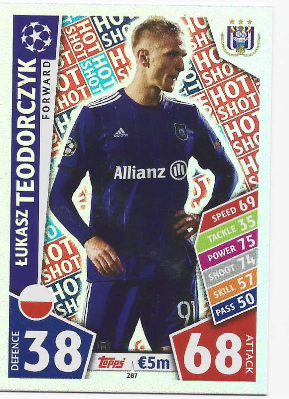 L. TEODORCZYK - TOPPS CHAMPIONS LEAGUE 2017/18 -  `FORWARD` FOIL TRADING CARD 287