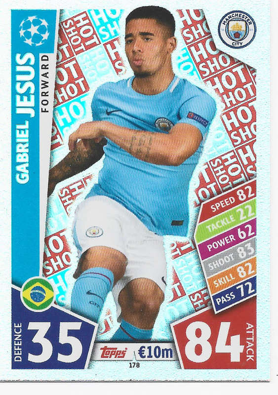 GABRIEL JESUS - TOPPS CHAMPIONS LEAGUE 2017/18 -  `FORWARD` FOIL TRADING CARD 178
