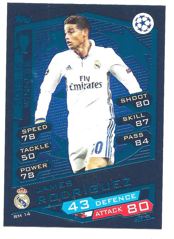 JAMES RODRIGUEZ - TOPPS `CHAMPIONS LEAGUE` 2016/17 -  `WINNERS 2015/16` FOIL TRADING CARD RM14