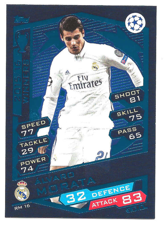 ALVARO MORATA - TOPPS `CHAMPIONS LEAGUE` 2016/17 -  `WINNERS 2015/16` FOIL TRADING CARD RM16