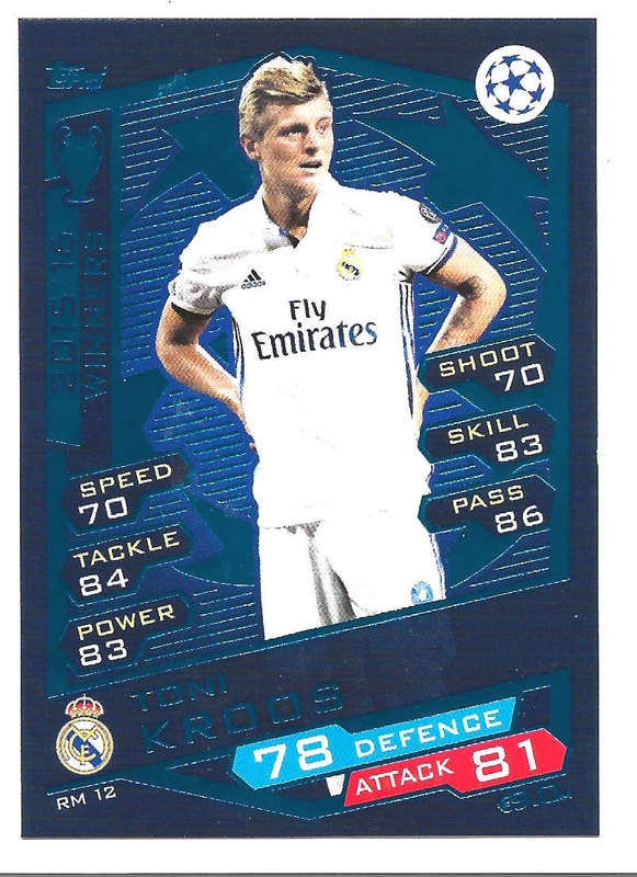 TONI KROOS - TOPPS `CHAMPIONS LEAGUE` 2016/17 -  `WINNERS 2015/16` FOIL TRADING CARD RM12