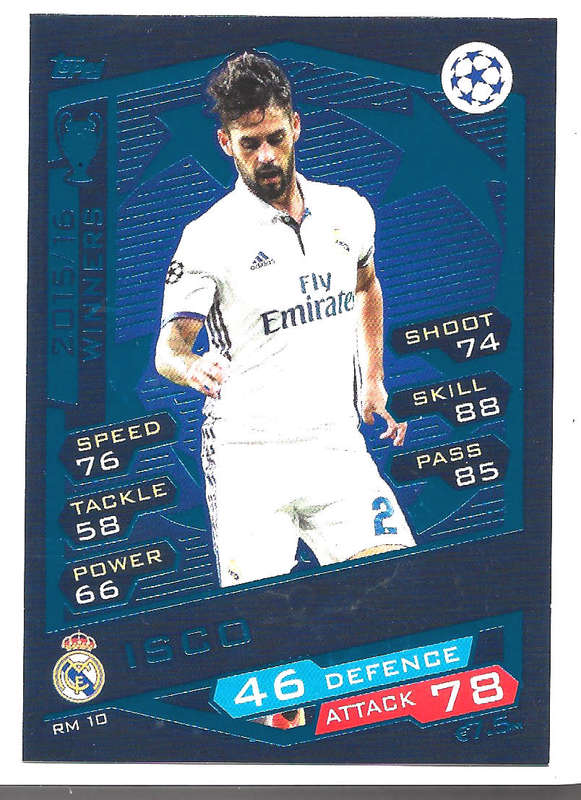 ISCO - TOPPS `CHAMPIONS LEAGUE` 2016/17 -  `WINNERS 2015/16` FOIL TRADING CARD RM10