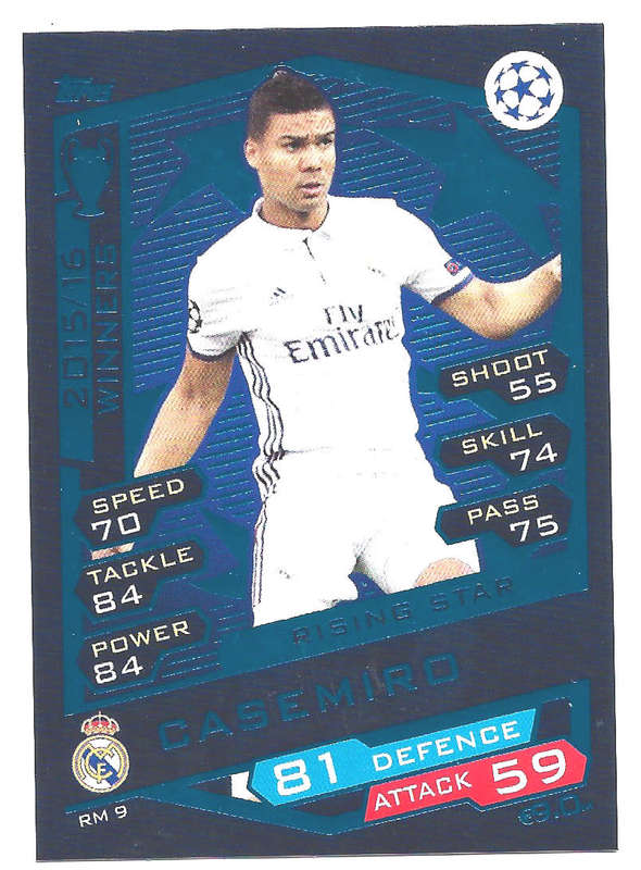 CASEMIRO - TOPPS `CHAMPIONS LEAGUE` 2016/17 -  `WINNERS 2015/16` FOIL TRADING CARD RM9