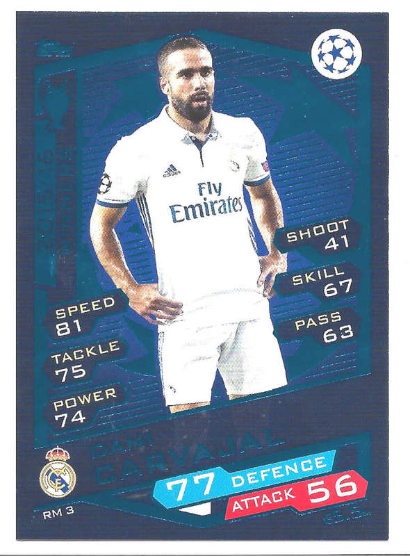 DANI CARVAJAL - TOPPS `CHAMPIONS LEAGUE` 2016/17 -  `WINNERS 2015/16` FOIL TRADING CARD RM3