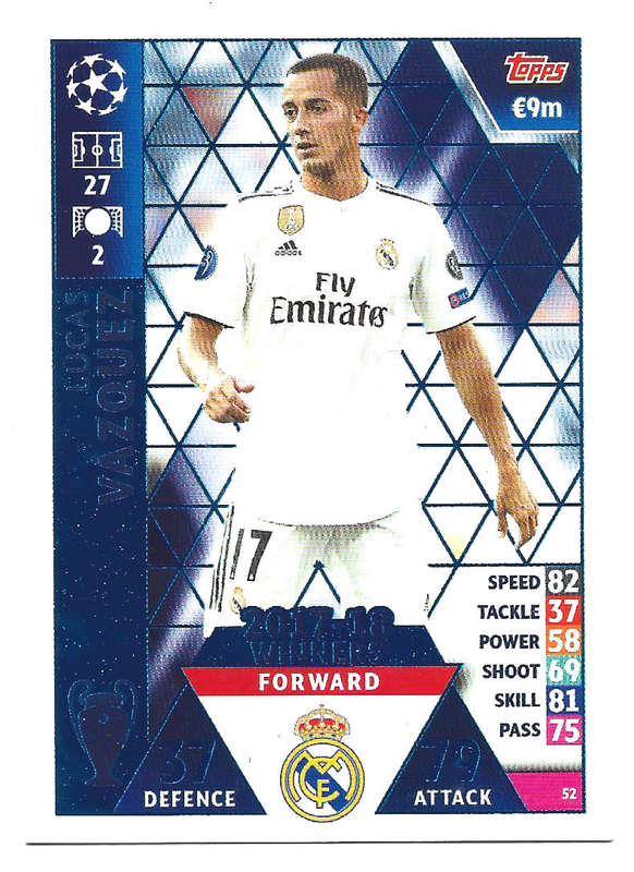 LUCAS VASQUEZ - TOPPS `CHAMPIONS LEAGUE` 2018/19 -  `WINNERS 2017/18` FOIL TRADING CARD 52
