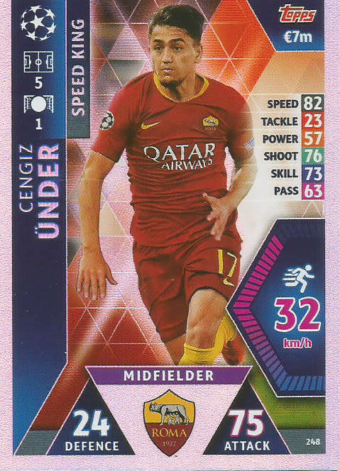 CENGIZ UNDER  - TOPPS `CHAMPIONS LEAGUE` 2018/19 -  `SPEED KING` FOIL TRADING CARD 248