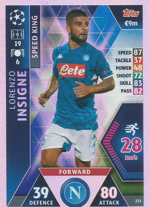 LORENZO INSIGNE  - TOPPS `CHAMPIONS LEAGUE` 2018/19 -  `SPEED KING` FOIL TRADING CARD 232