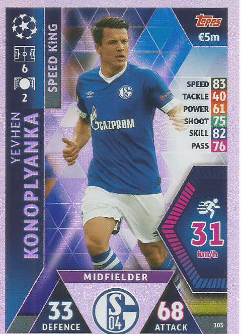 Y. KONOPLYANKA  - TOPPS `CHAMPIONS LEAGUE` 2018/19 -  `SPEED KING` FOIL TRADING CARD 103