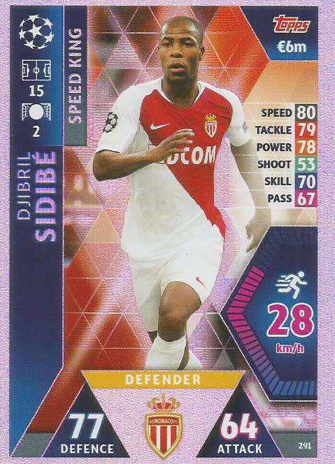 D. SIBIDE  - TOPPS `CHAMPIONS LEAGUE` 2018/19 -  `SPEED KING` FOIL TRADING CARD 291