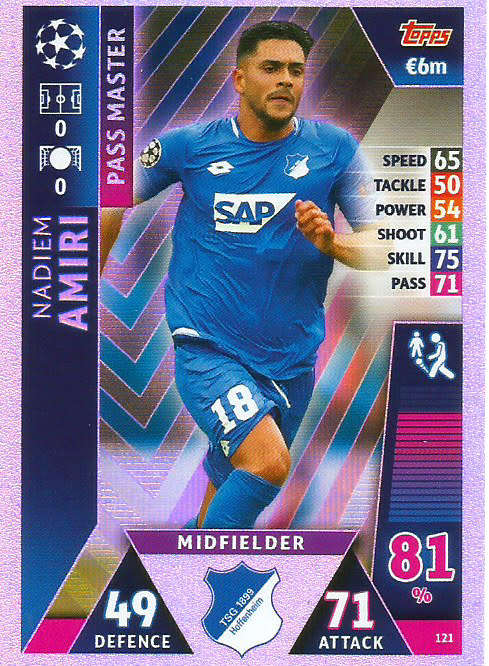 NADIEM AMIRI  - TOPPS `CHAMPIONS LEAGUE` 2018/19 -  `PASS MASTER` FOIL TRADING CARD 121