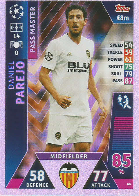 DANIEL PAREJO  - TOPPS `CHAMPIONS LEAGUE` 2018/19 -  `PASS MASTER` FOIL TRADING CARD 66
