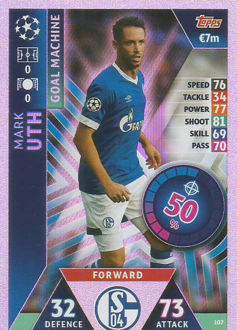 MARK UTH  - TOPPS `CHAMPIONS LEAGUE` 2018/19 -  `GOAL MACHINE` FOIL TRADING CARD 107