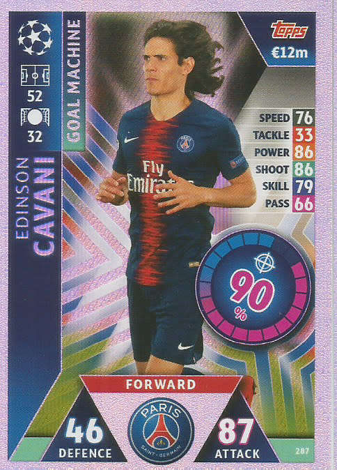 EDINSON CAVANI - TOPPS `CHAMPIONS LEAGUE` 2018/19 -  `GOAL MACHINE` FOIL TRADING CARD 287
