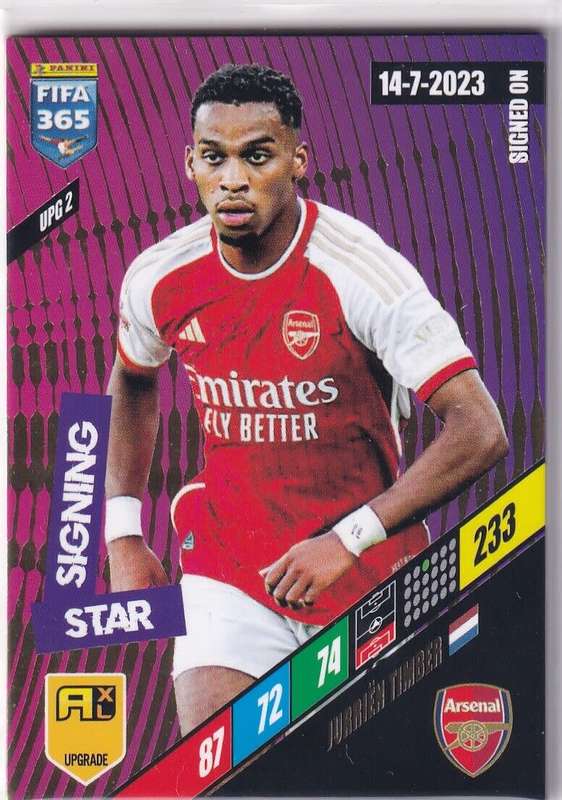 JURRIEN TIMBER  - PANINI `FIFA 365 COLLECTION` 2024 UPDATES - `STAR SIGNING` FOIL TRADING CARD UPG2