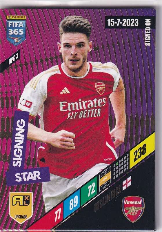 DECLAN RICE  - PANINI `FIFA 365 COLLECTION` 2024 UPDATES - `STAR SIGNING` FOIL TRADING CARD UPG3