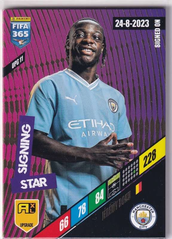 JEREMY DOKU - PANINI `FIFA 365 COLLECTION` 2024 UPDATE - `STAR SIGNING` FOIL TRADING CARD UPG11