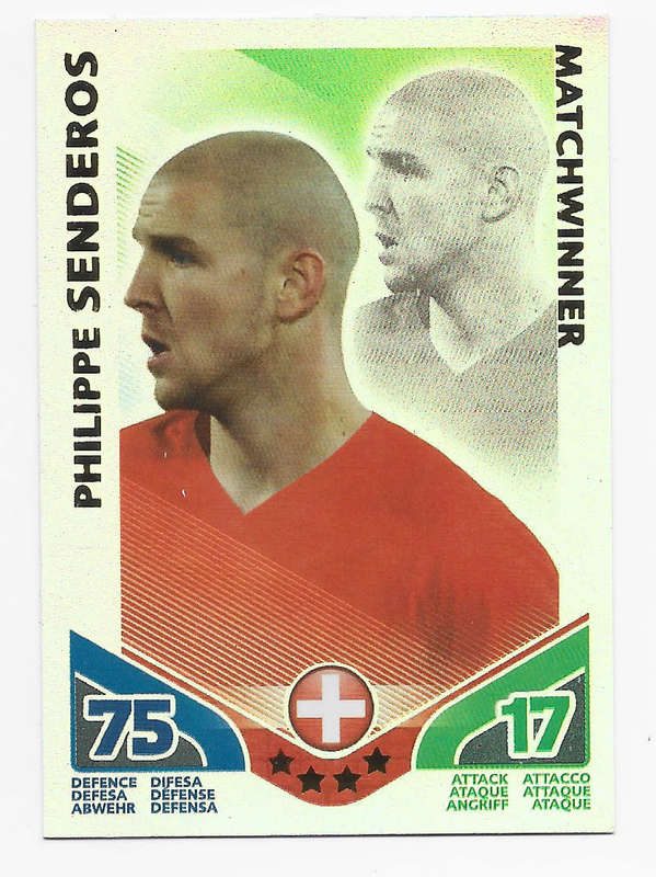 PHILIPPE SENDEROS - TOPPS MATCH ATTAX `WORLD CUP 2010` -  `MAN of the MATCH`  CARD - GERMAN EDITION