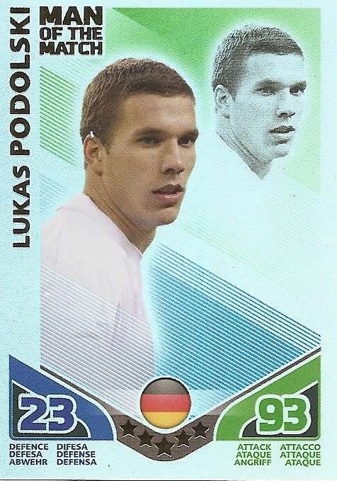 LUKAS PODOLSKI - TOPPS MATCH ATTAX `FIFA WORLD CUP 2010` -  `Man of the Match` CARD - INT. EDITION