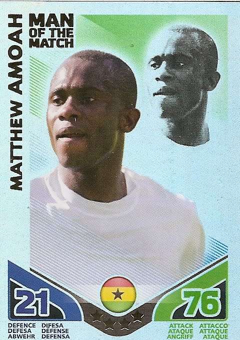 MATTHEW AMOAH - TOPPS MATCH ATTAX `FIFA WORLD CUP 2010` -  `Man of the Match` CARD - INT. EDITION