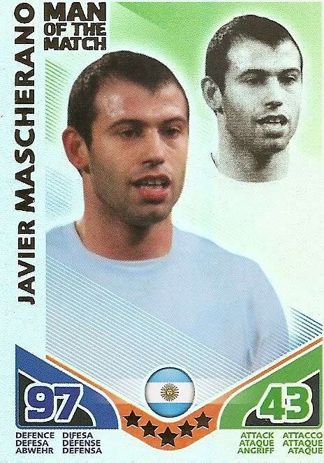 JAVIER MASCHERANO - TOPPS MATCH ATTAX `FIFA WORLD CUP 2010 - `Man of the Match` CARD - INT. EDITION