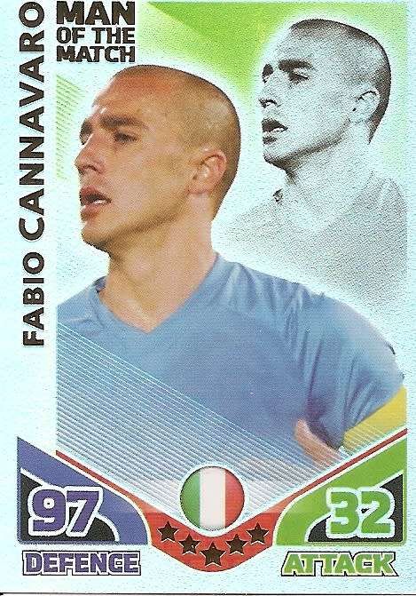 FABIO CANNAVARO - TOPPS MATCH ATTAX `FIFA WORLD CUP 2010`- `Man of the Match` CARD - UK EDITION